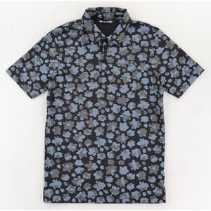 Travis Mathew Polo Shirt Mens Small Blue Gray Floral Makai Princeville Golf
